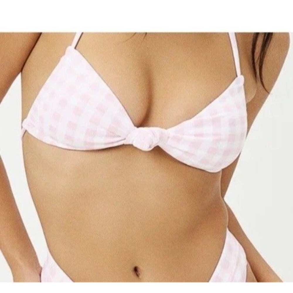 Frankies Bikinis Gabe Halter String Top Size S In Pink Picnic Gingham Checkered